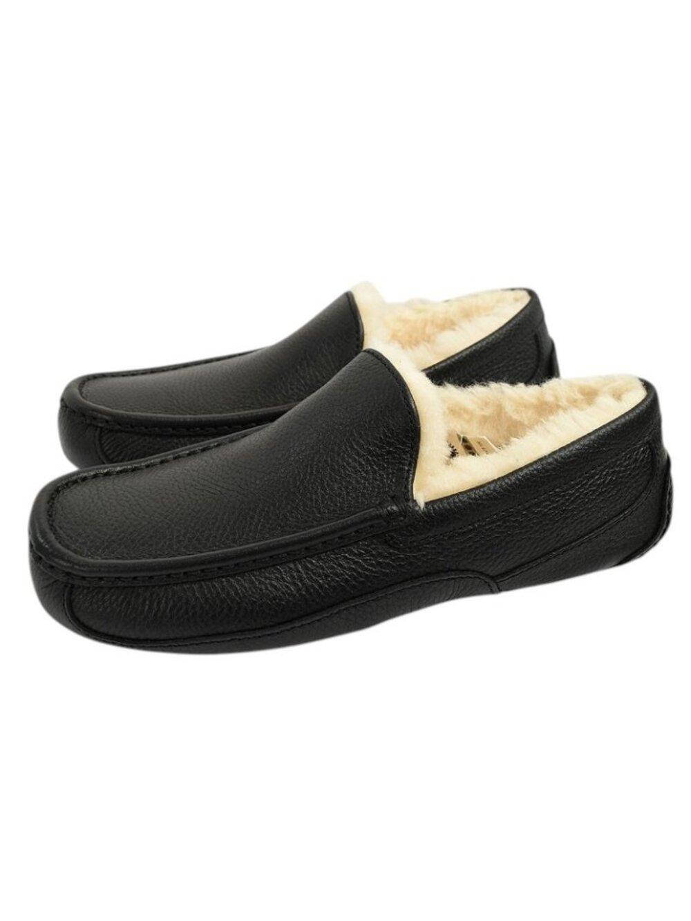 UGG Mens Black ASCOT Wool Lined Leather Moc Toe Slippers 8 NEW